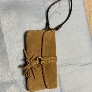 Coach new suede tan wristlet with fringes